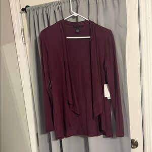 Joan Vass Deep Red Open Front Cardigan | Lightweight Knit Layering Top